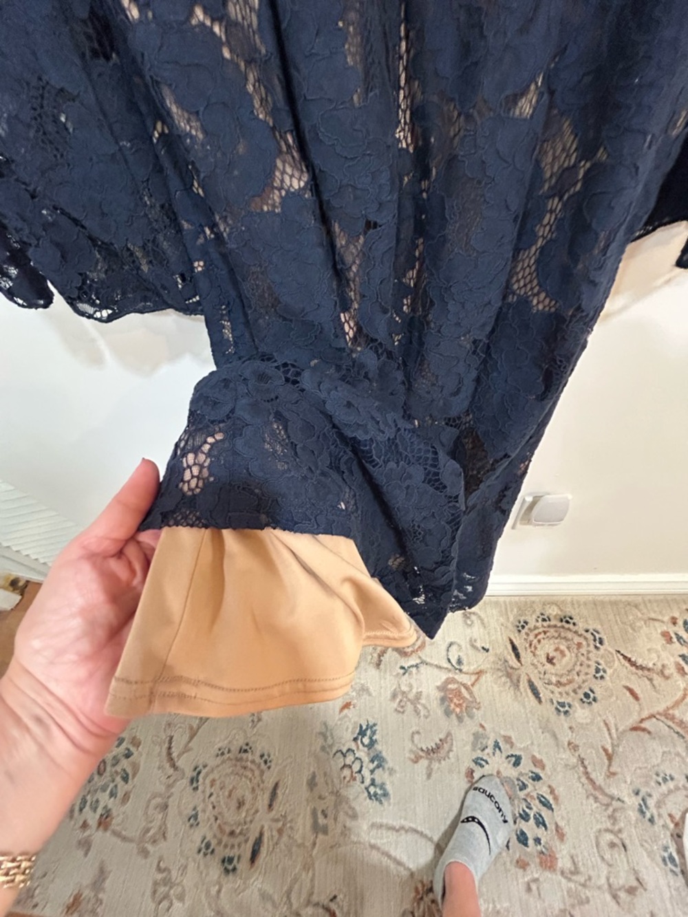 Tadashi Shoji Navy Floral Lace Bell-Sleeve Dress - Picture 7 of 11
